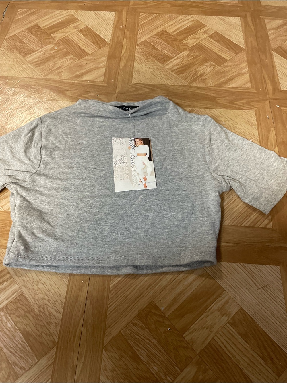 Gray Cropped Tee with Photo Patch
